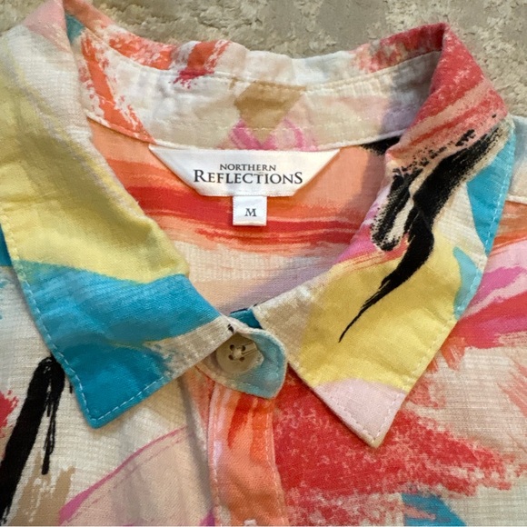 Northern Reflection Women’s Linen Blend Abstract Button-Up Shirt Size Medium - Picture 9 of 14